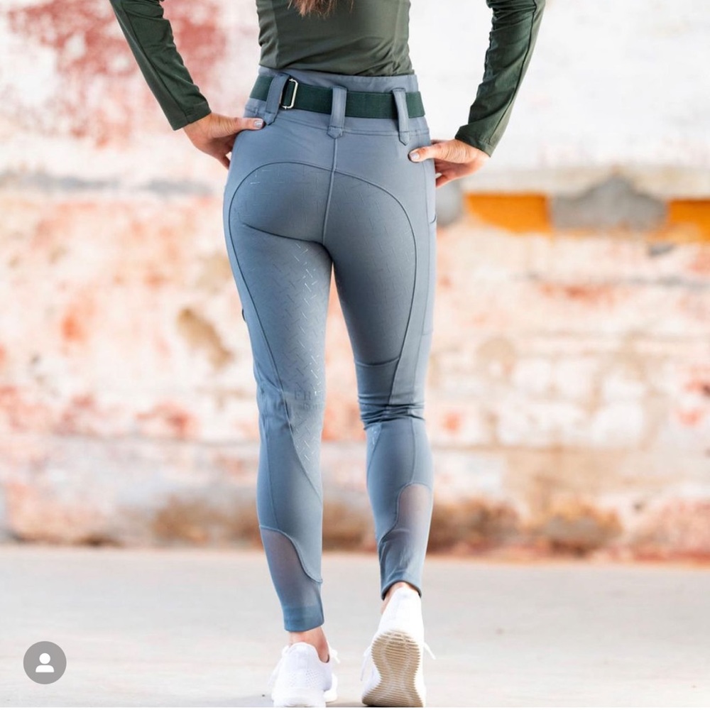 Free Ride Equestrian Empower Hybrid KNEE PATCH Breeches Gray w Phone Pockets